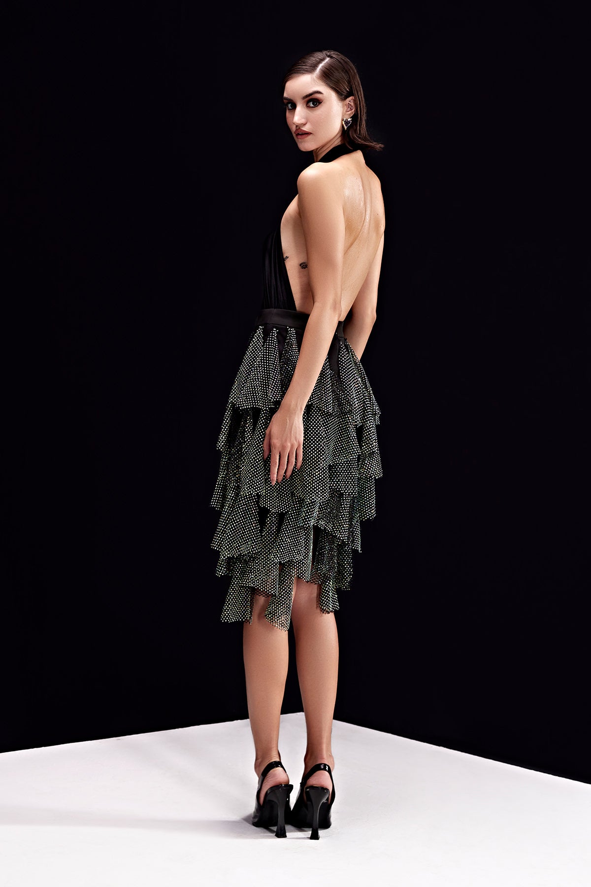 Casa-Reflect Rhinestone Skirt With Cross-Neck Top
