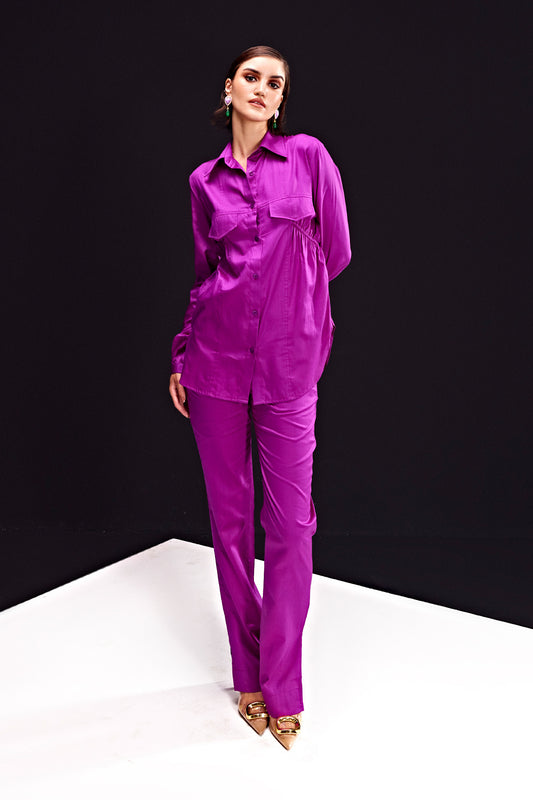 Cotton-Laven Gather Side Shirt Coord Set