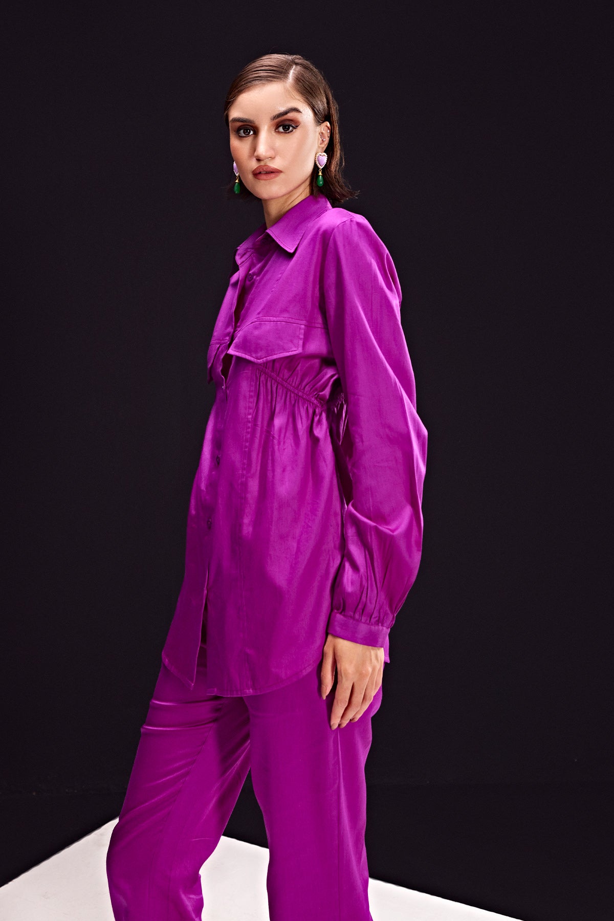 Cotton-Laven Gather Side Shirt Coord Set