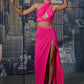Hot Pink Knotted Slit Skirt With Cross Kat Top