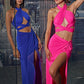 Hot Pink Knotted Slit Skirt With Cross Kat Top