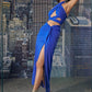 Electric Blue Knotted Slit Skirt With Cross Kat Top