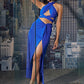 Electric Blue Knotted Slit Skirt With Cross Kat Top