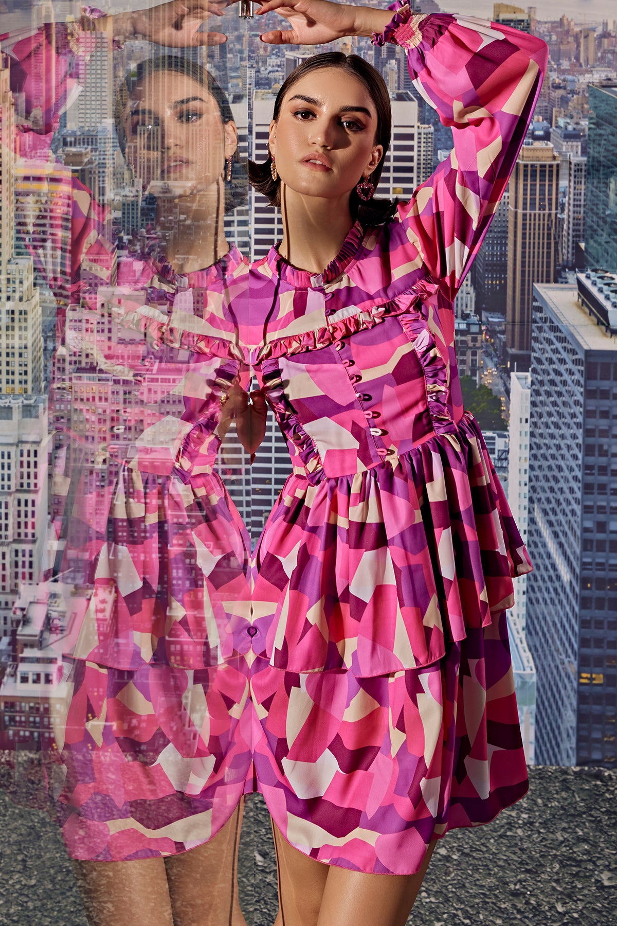 Geom-Pink Print Dress