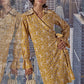 Pearl Work Collar Schiffli Knotted Belt Dress-Yellow