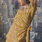 Pearl Work Collar Schiffli Knotted Belt Dress-Yellow