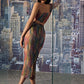 Textured Colour Crochet Skirt With Buckle Bustier