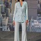 Pastel Blue Linen Piped Power Suit