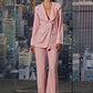 Pastel Pink Linen Piped Power Suit