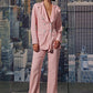 Pastel Pink Linen Piped Power Suit