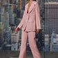 Pastel Pink Linen Piped Power Suit