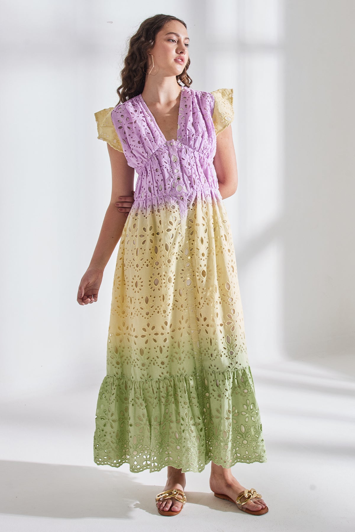 Ombre-Schiffli Maxi Dress