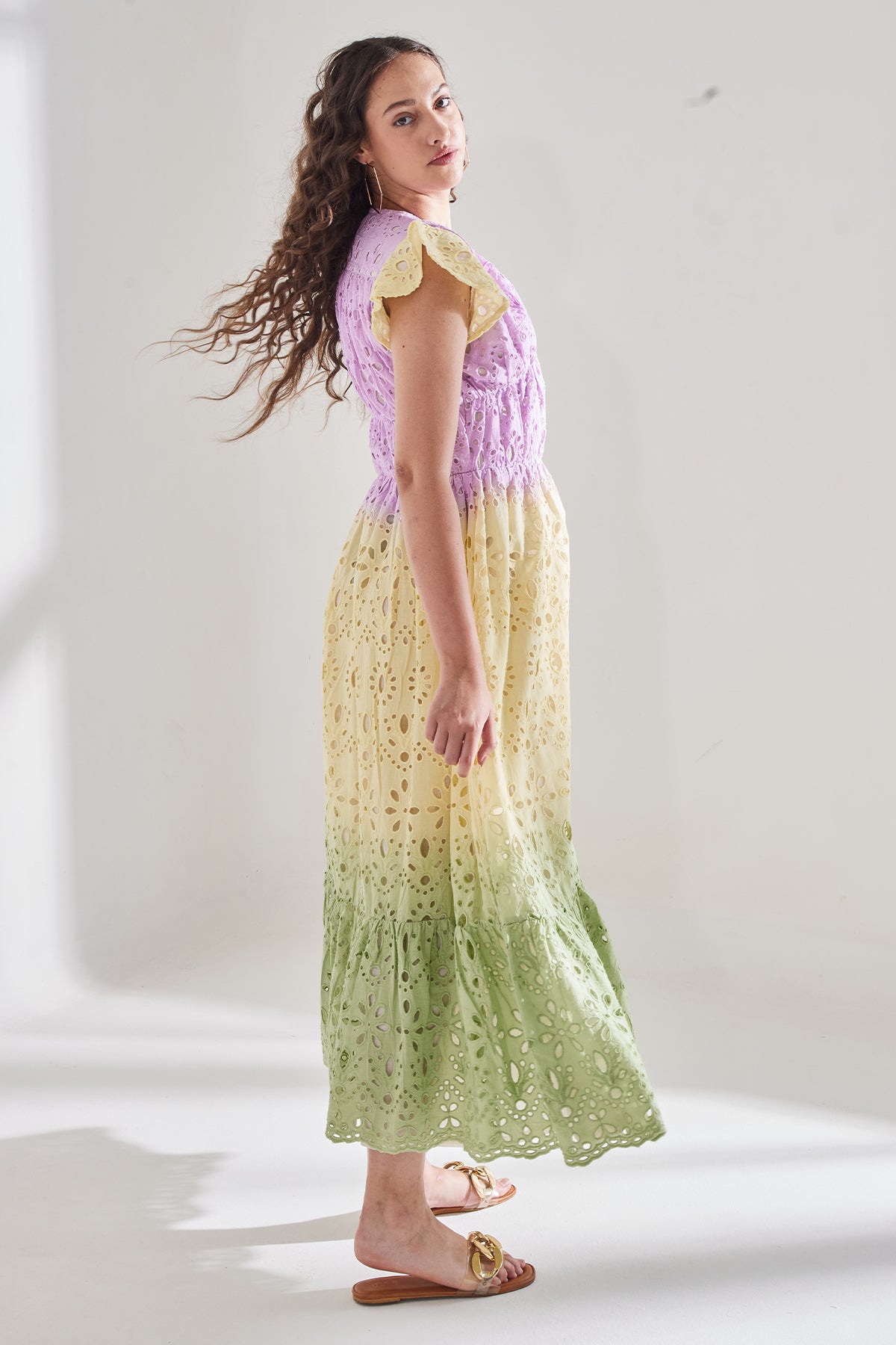Ombre-Schiffli Maxi Dress