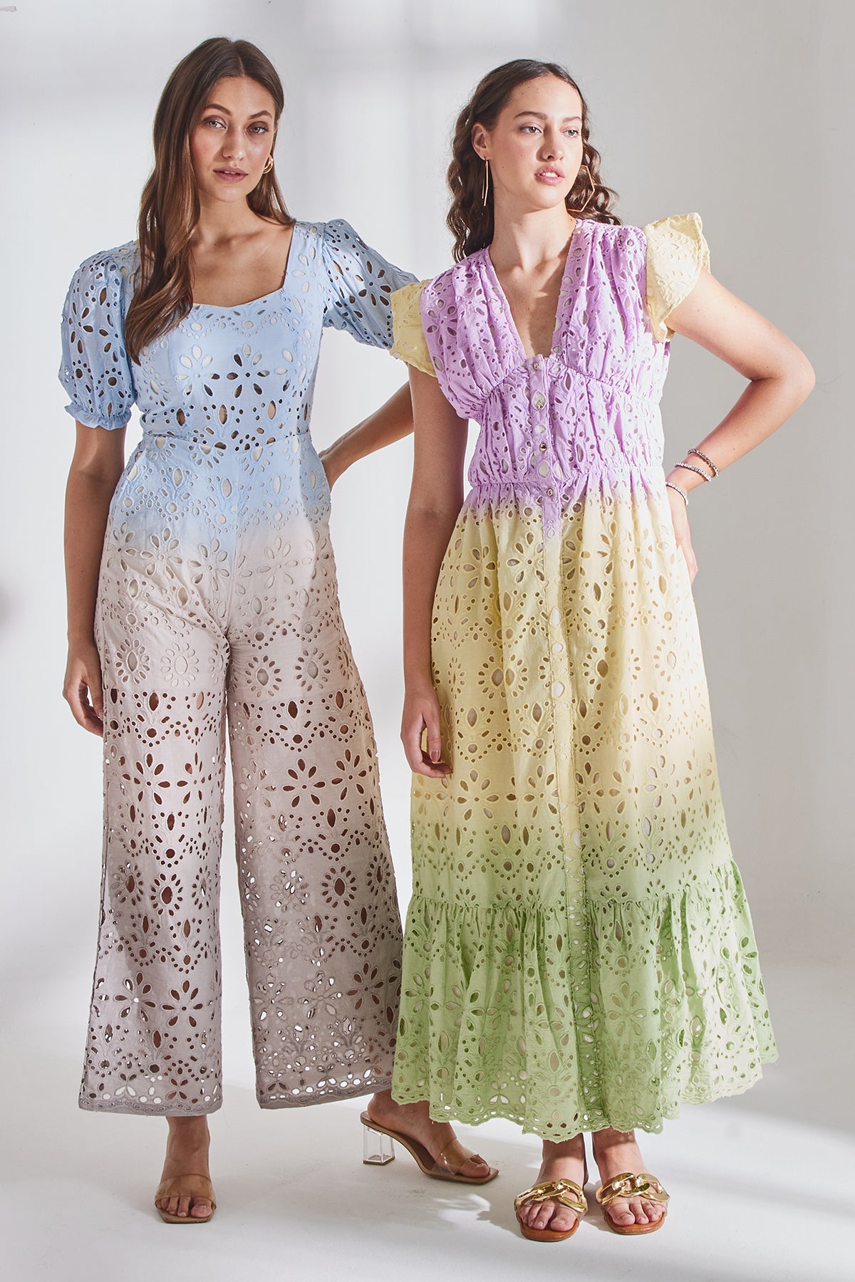 Ombre-Schiffli Maxi Dress