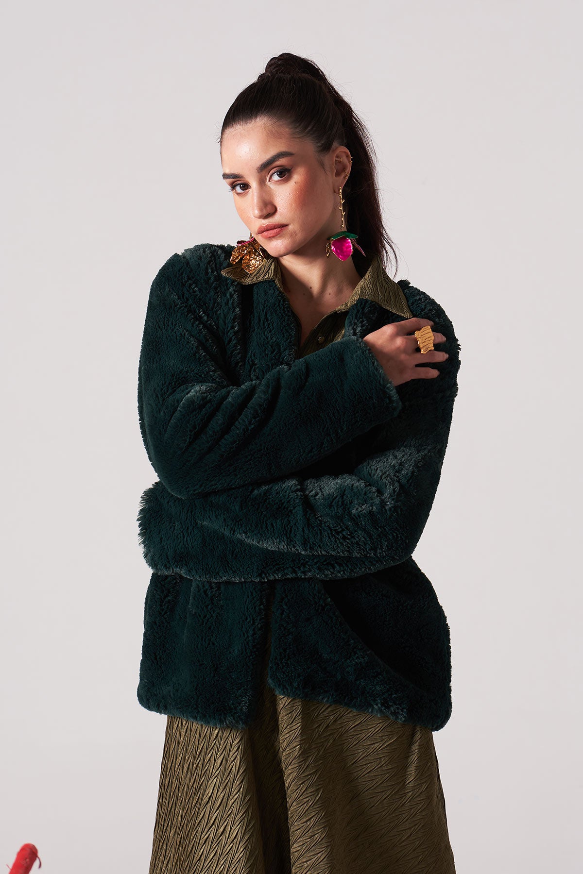 merry green-soft furry jacket with sleeves