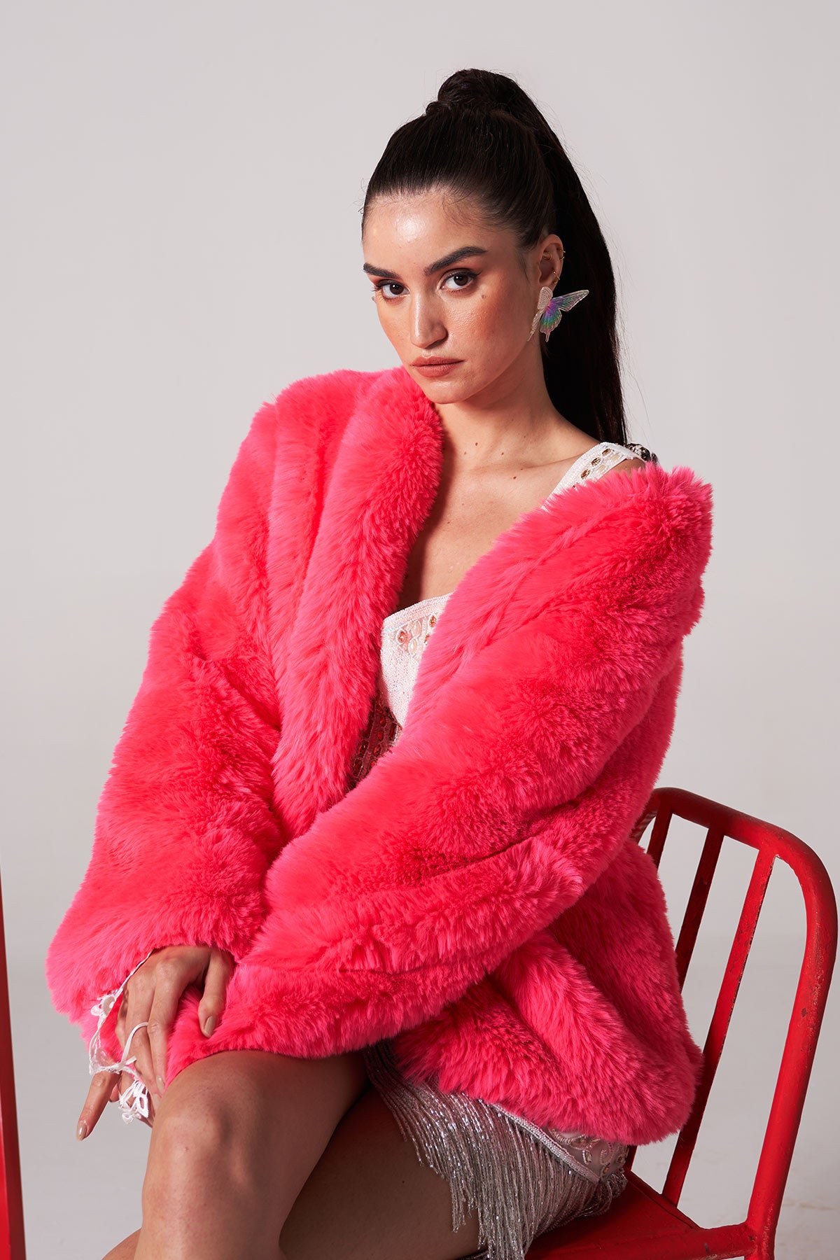 pink-soft furry jacket with sleeves