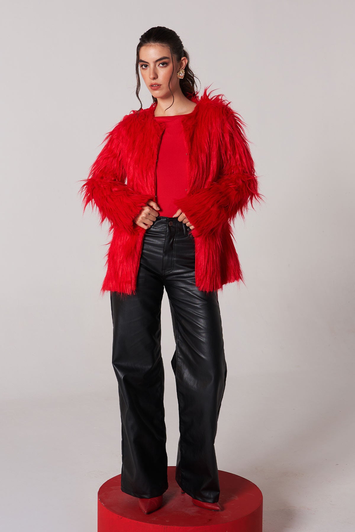 merry red fur jacket with sleeves