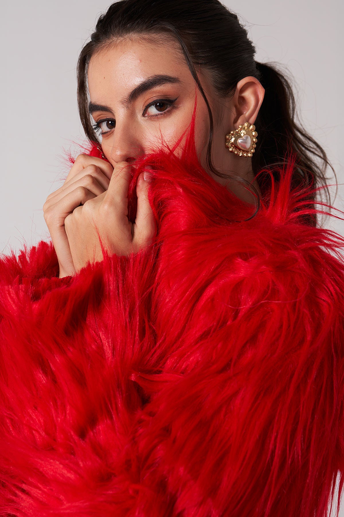 merry red fur jacket with sleeves