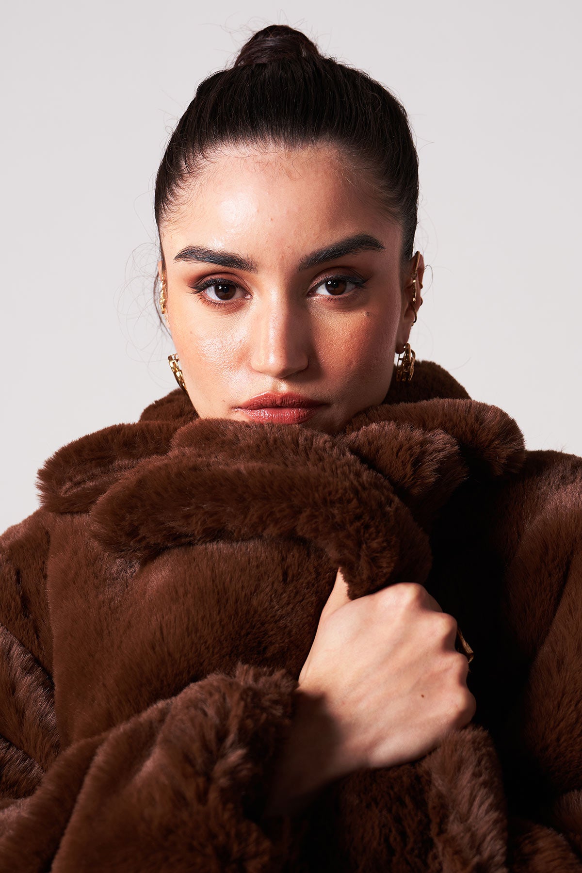 diana brown fur trench jacket with leopard cord