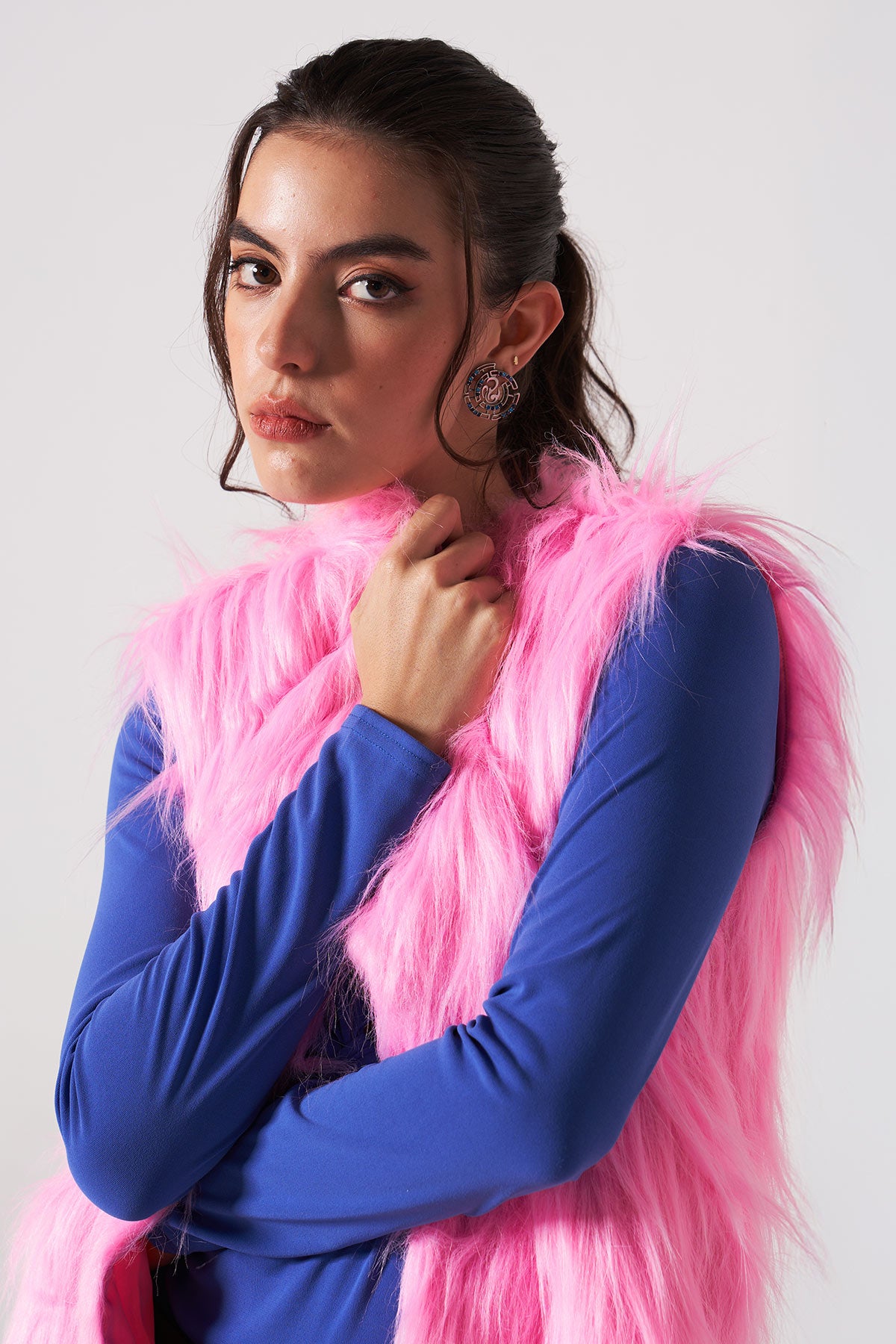 pink fur jacket without sleeves