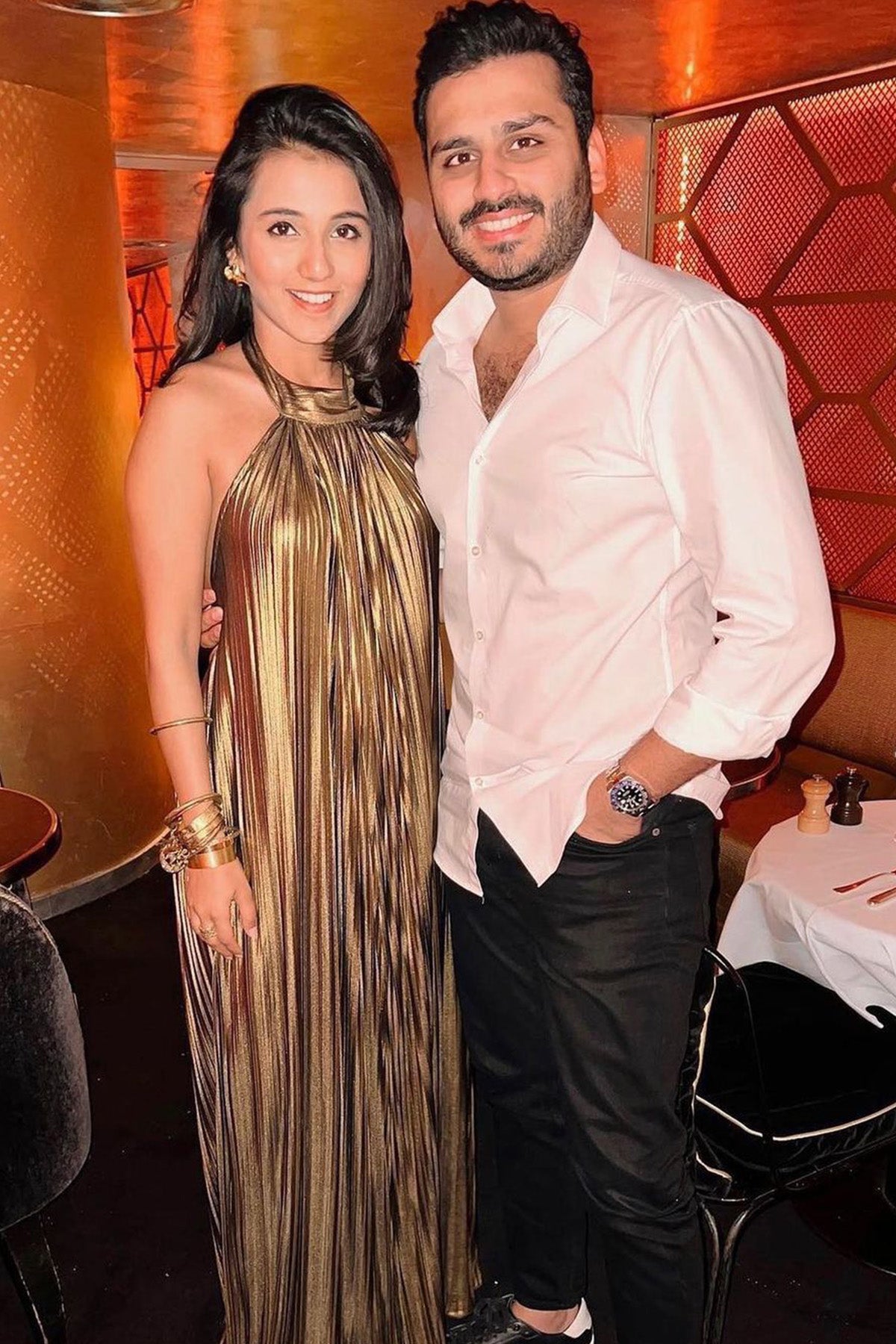 Masoom Minawala in Mettalic pleated jumpsuit