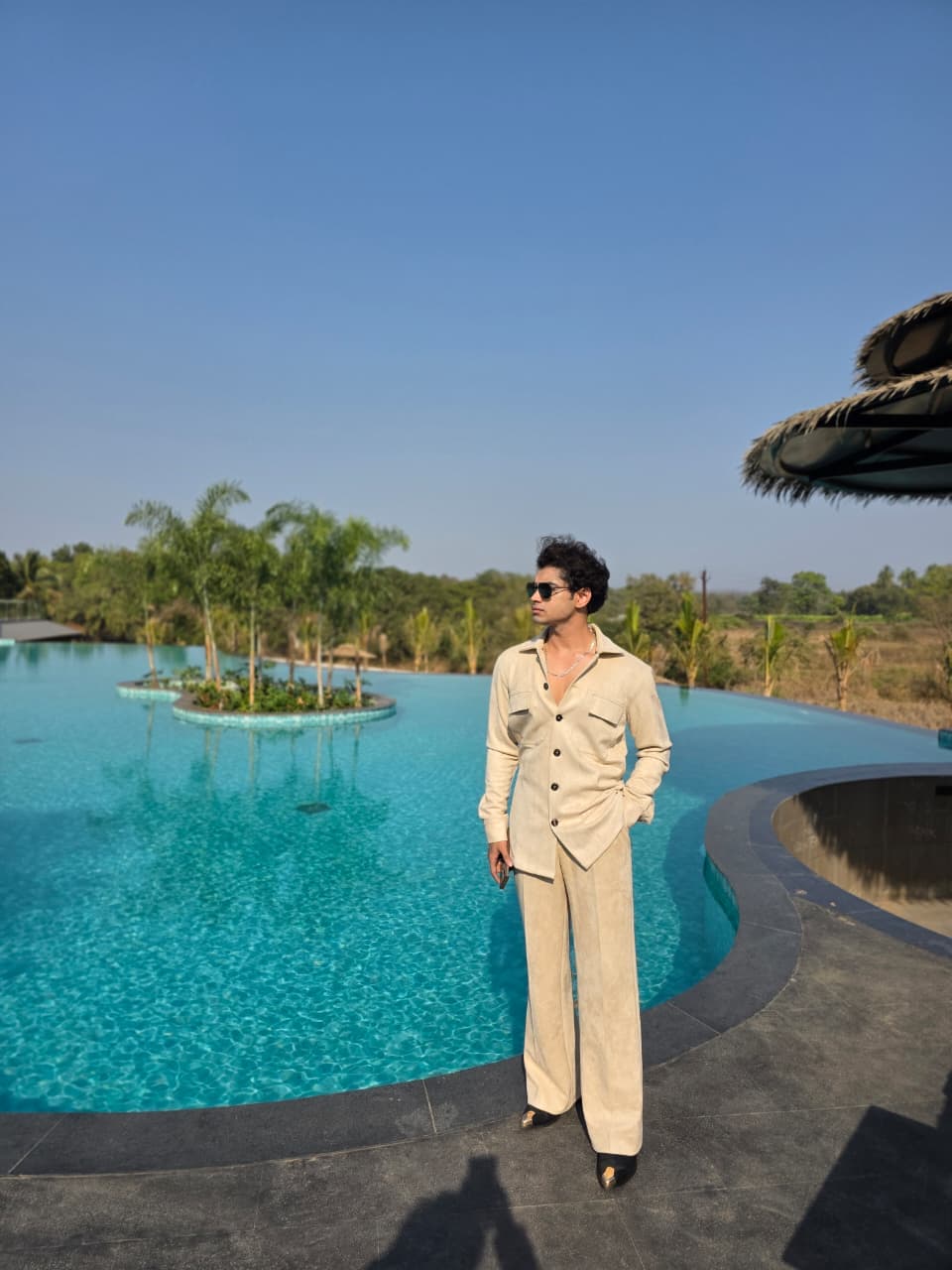 Armaan Aziz X Suede chamapgne button shirt set