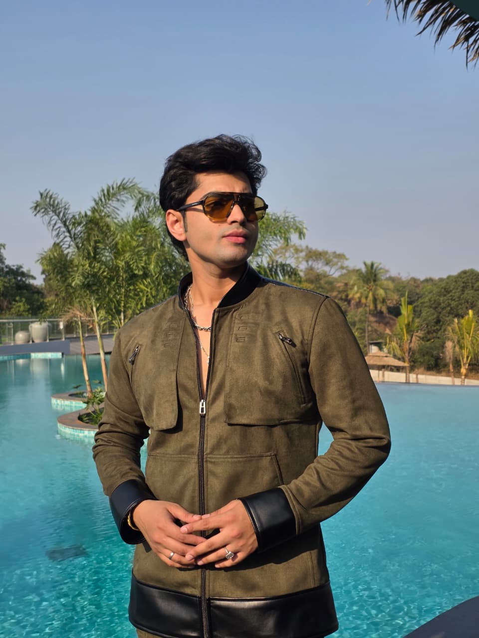 Amaan Aziz X Olive suede jacket set