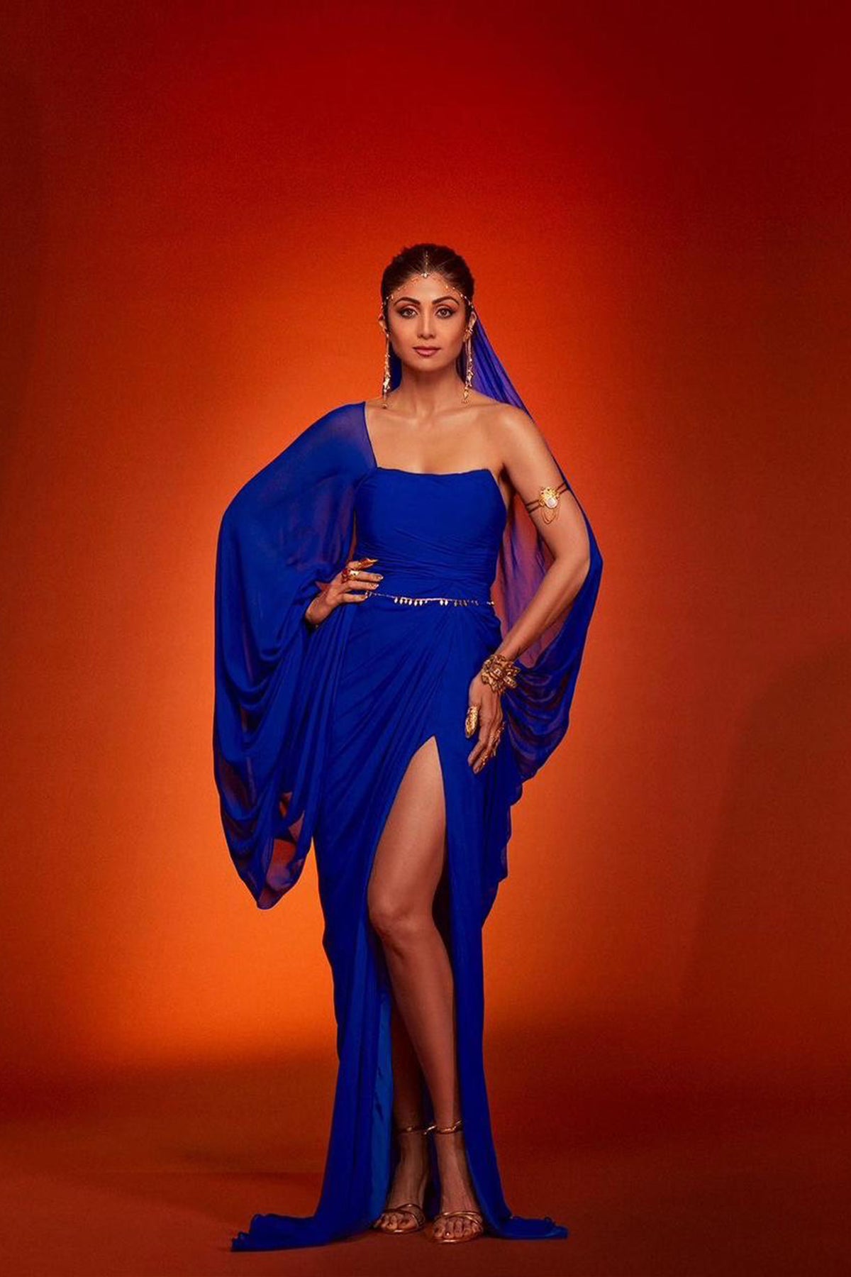 Shilpa Shetty in Eccentric Blue Drape Dress