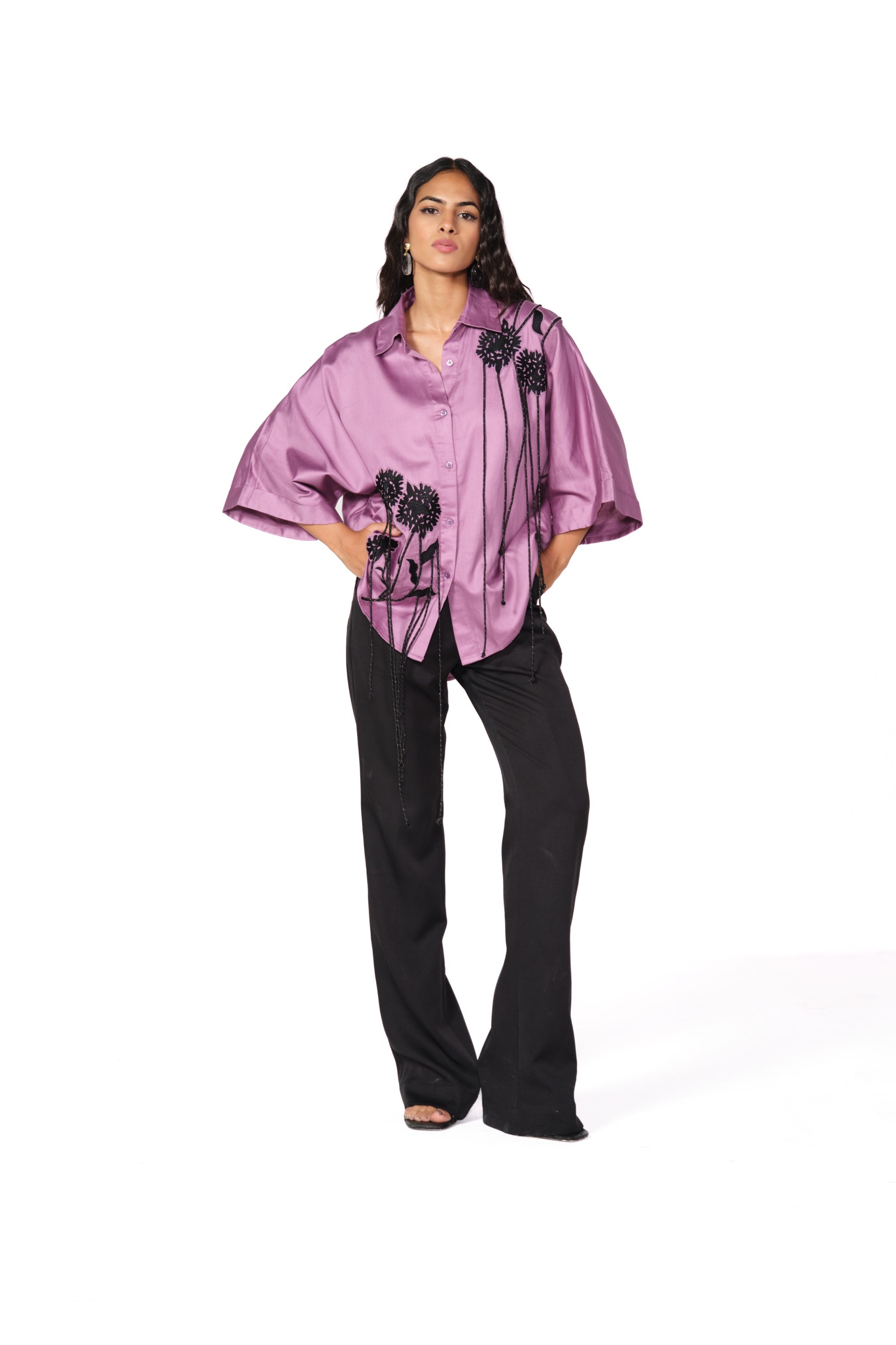 flower-string purple shirt