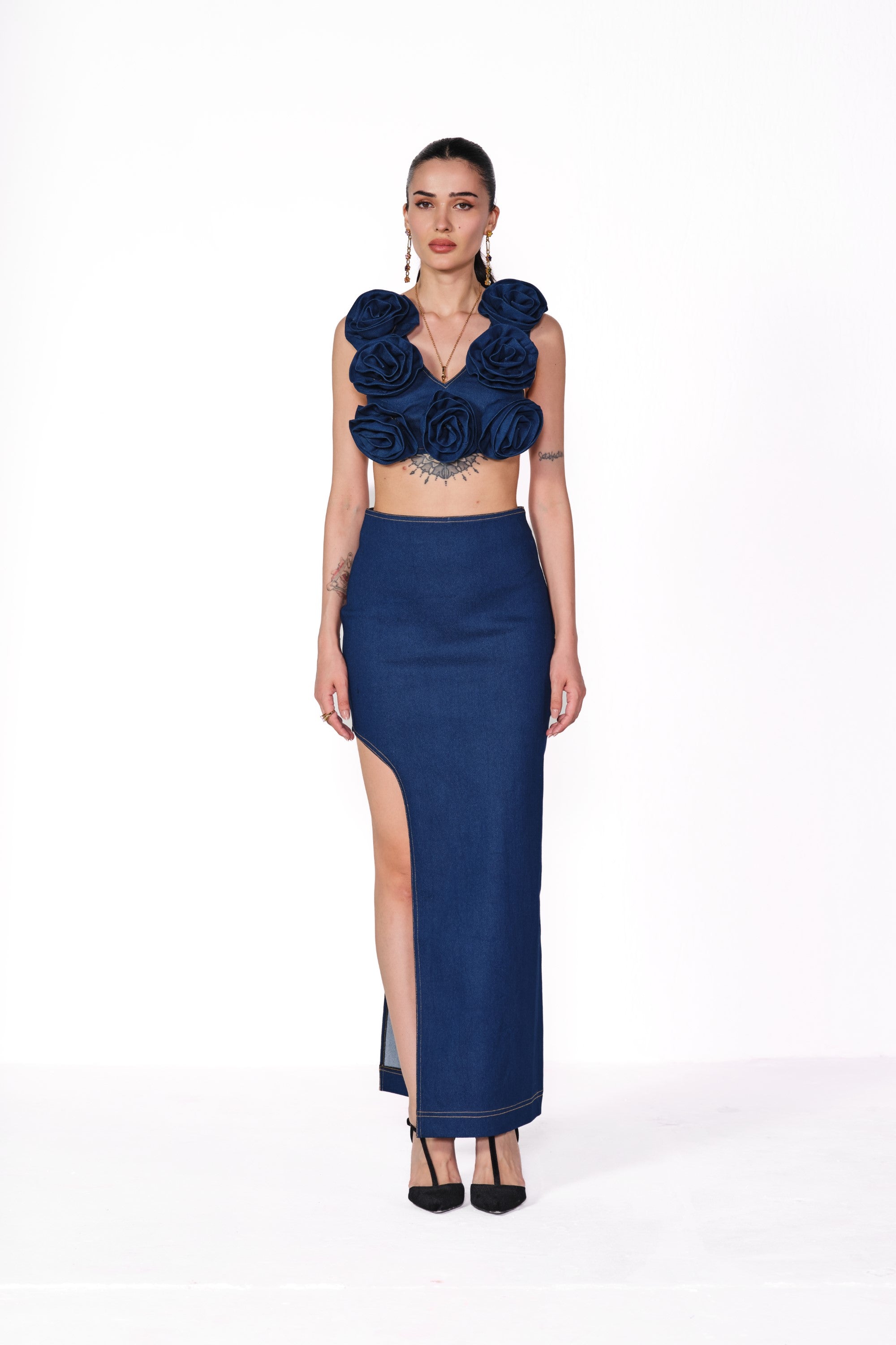 flower denim denzi cord set