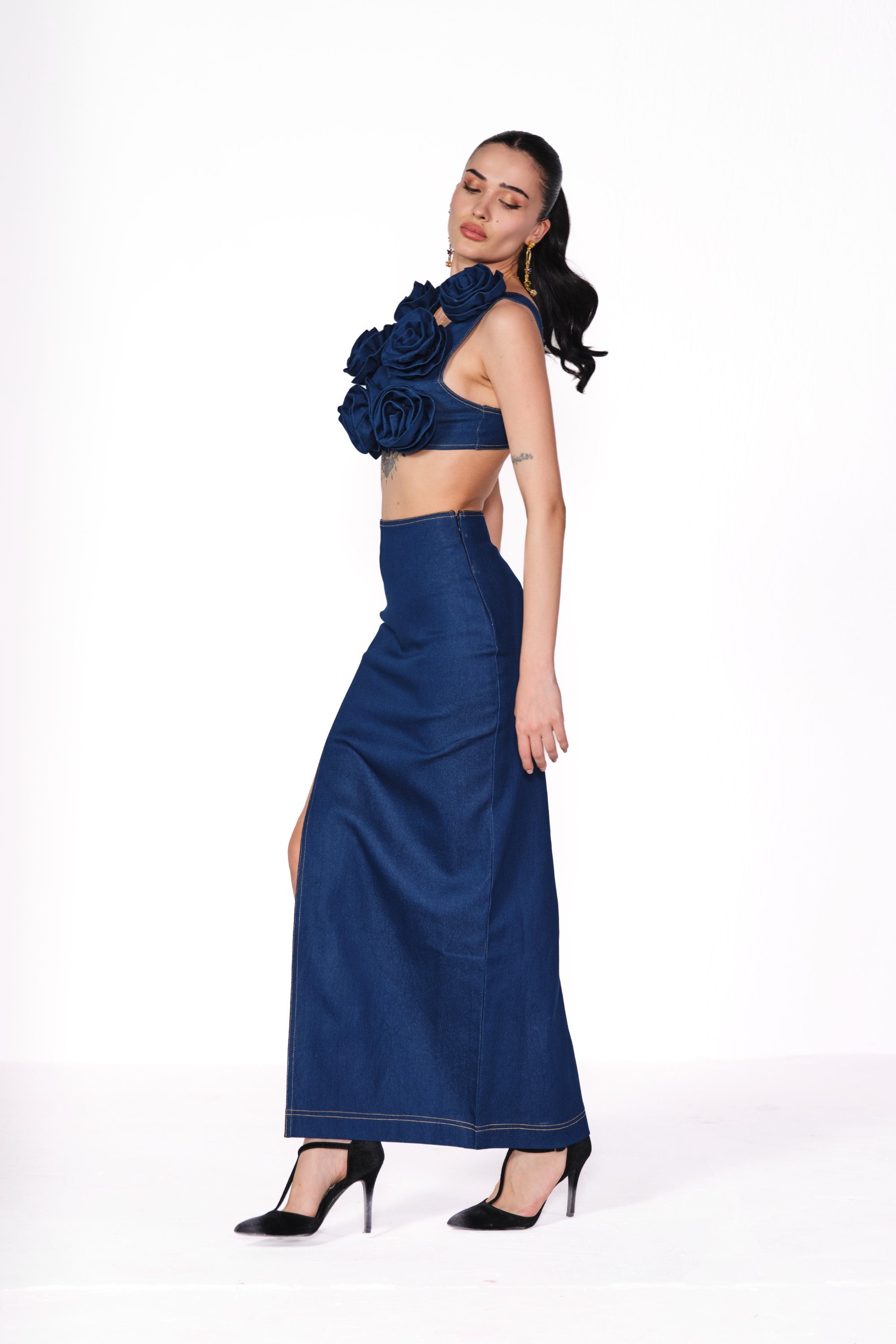 flower denim denzi cord set
