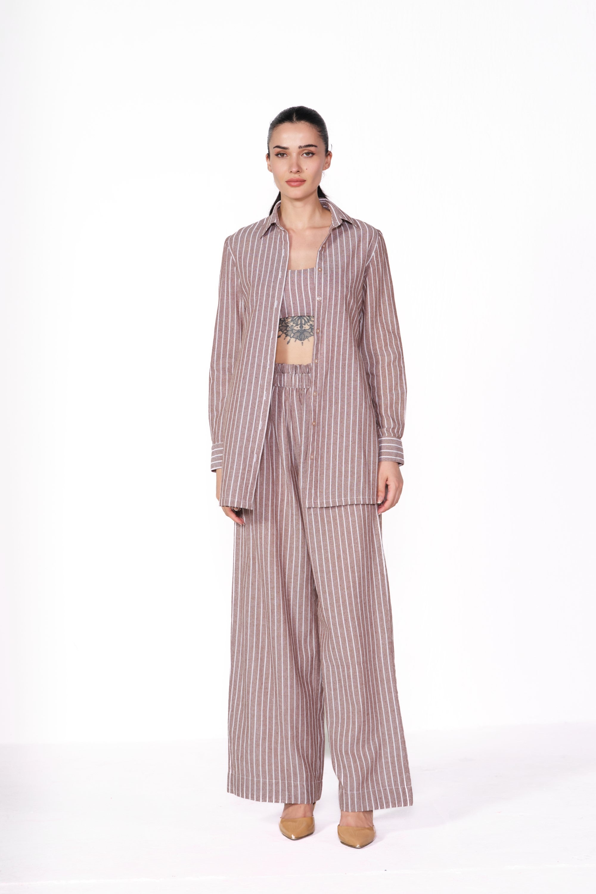 stripe brown cord set