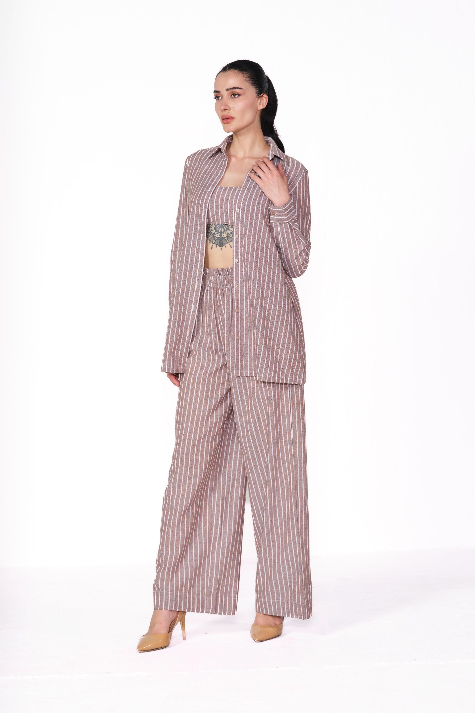 stripe brown cord set