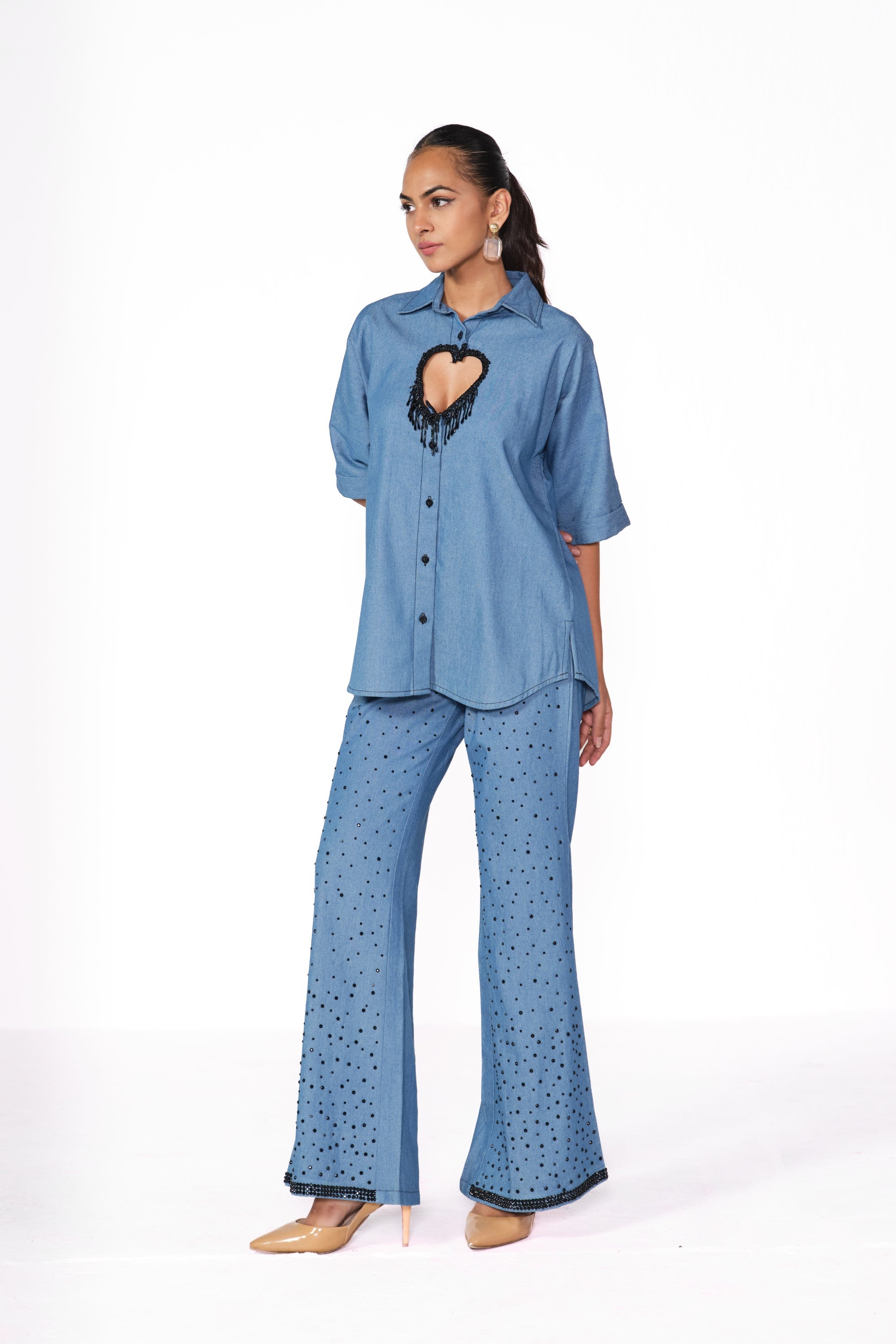caia love denim shirt with diamond pants