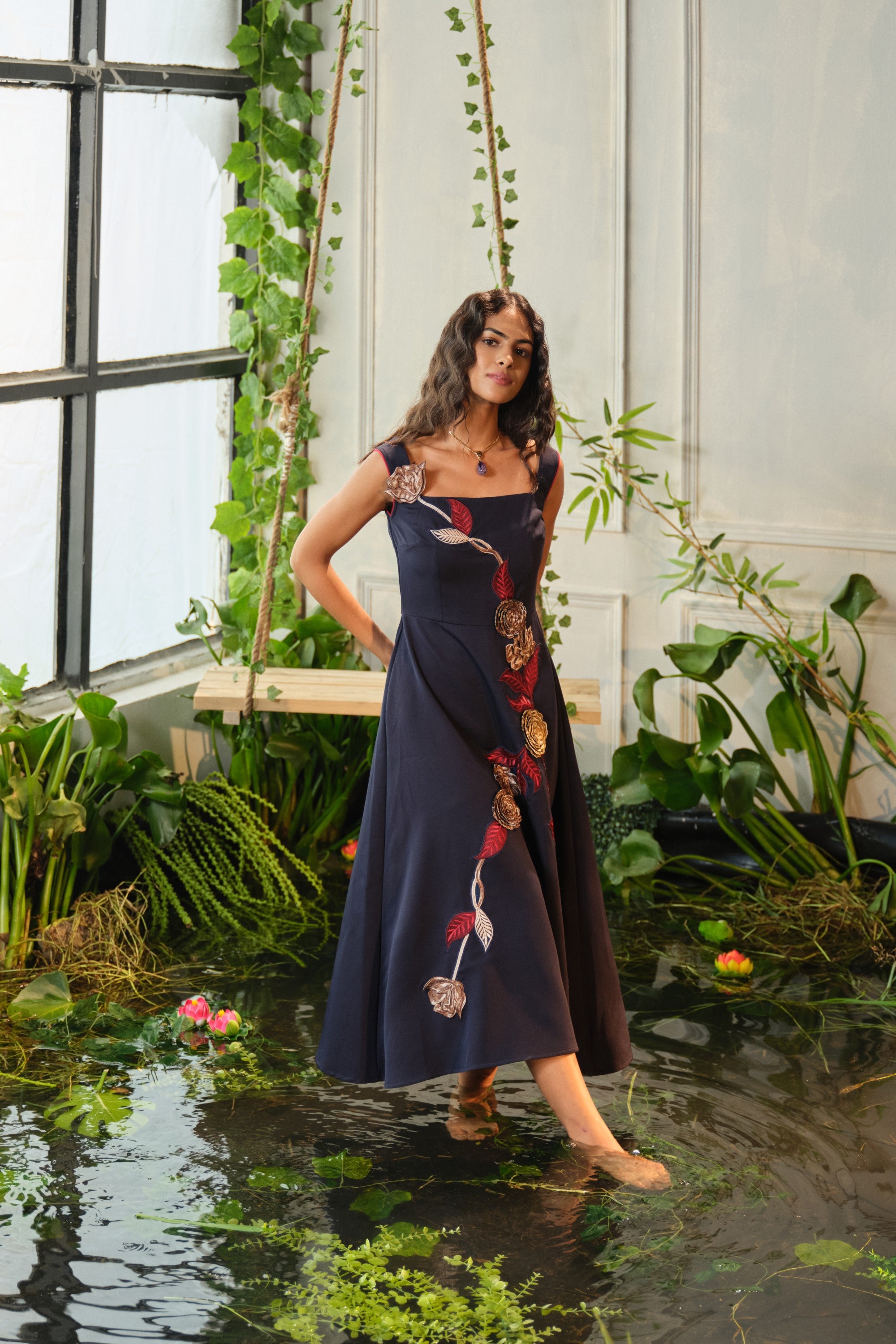Caia blue flower emboridered dress
