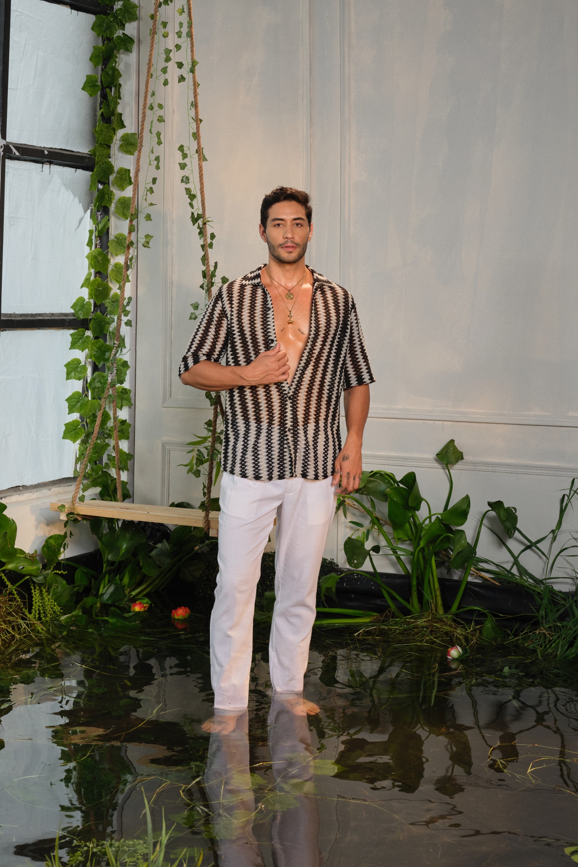 zebra black crochet shirt