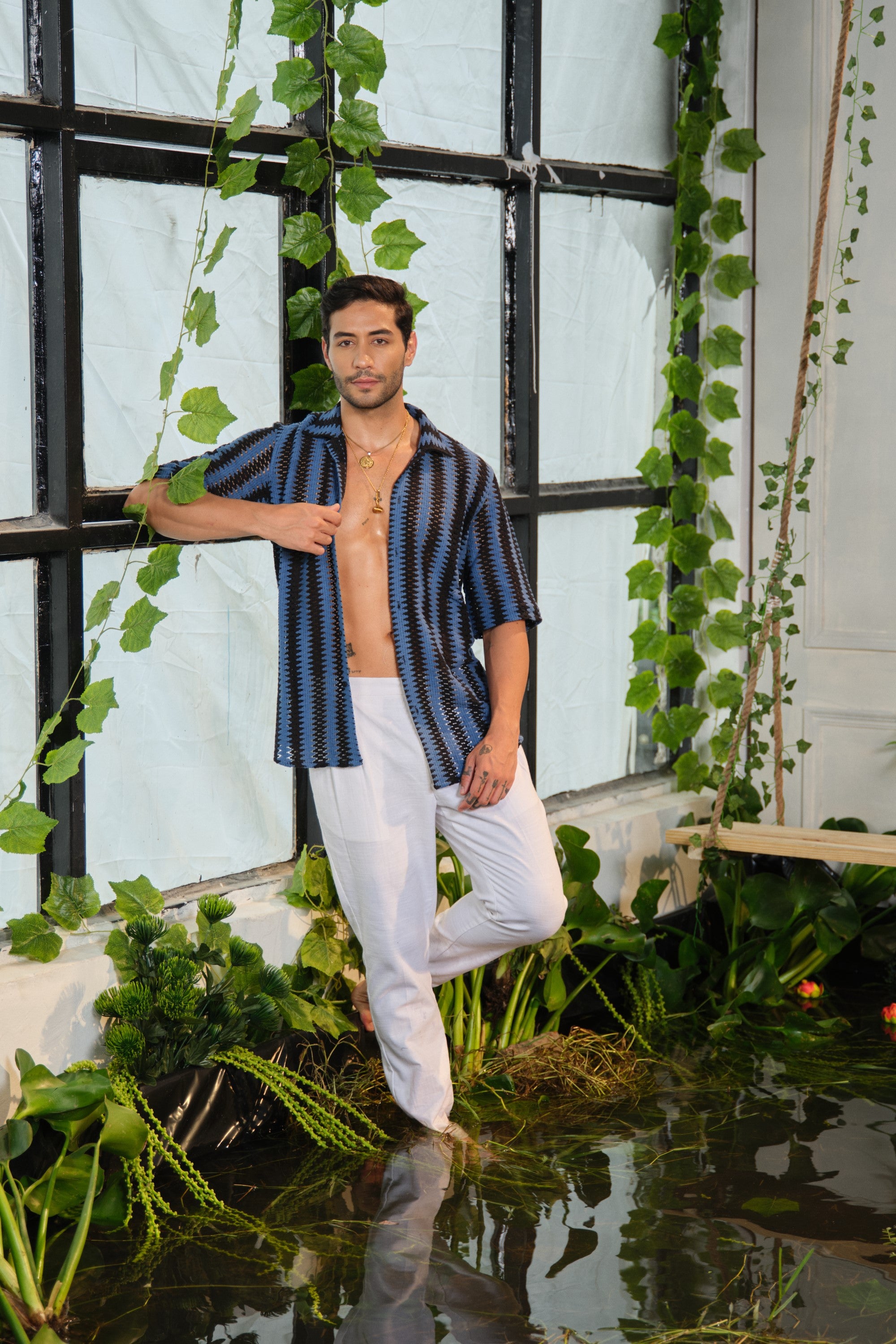 zel blue black crochet shirt