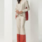 Escape colour-block pleated shirt cord set beige-rust