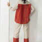 Escape colour-block pleated shirt cord set beige-rust