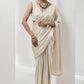 drape pre-stiched ivory metallic saree - handwork pearl crsytal blouse-ivory