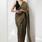 drape pre-stiched metallic saree - handwork pearl crsytal blouse-black gold