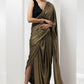 drape pre-stiched metallic saree - handwork pearl crsytal blouse-black gold