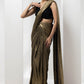 drape pre-stiched metallic saree - handwork pearl crsytal blouse-black gold