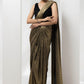 drape pre-stiched metallic saree - handwork pearl crsytal blouse-black gold