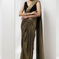 drape pre-stiched metallic saree - handwork pearl crsytal blouse-black gold