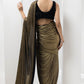 drape pre-stiched metallic saree - handwork pearl crsytal blouse-black gold