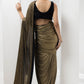 drape pre-stiched metallic saree - handwork pearl crsytal blouse-black gold