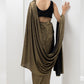 drape pre-stiched metallic saree - handwork pearl crsytal blouse-black gold