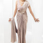 drape pre-stiched  metallic saree - handwork pearl crsytal blouse-black rose gold