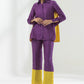 Escape colour-block pleated shirt cord set purple-yellow